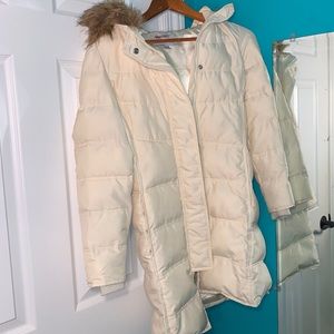 Old Navy Cream Hooded Long-Line Puffer Size XS